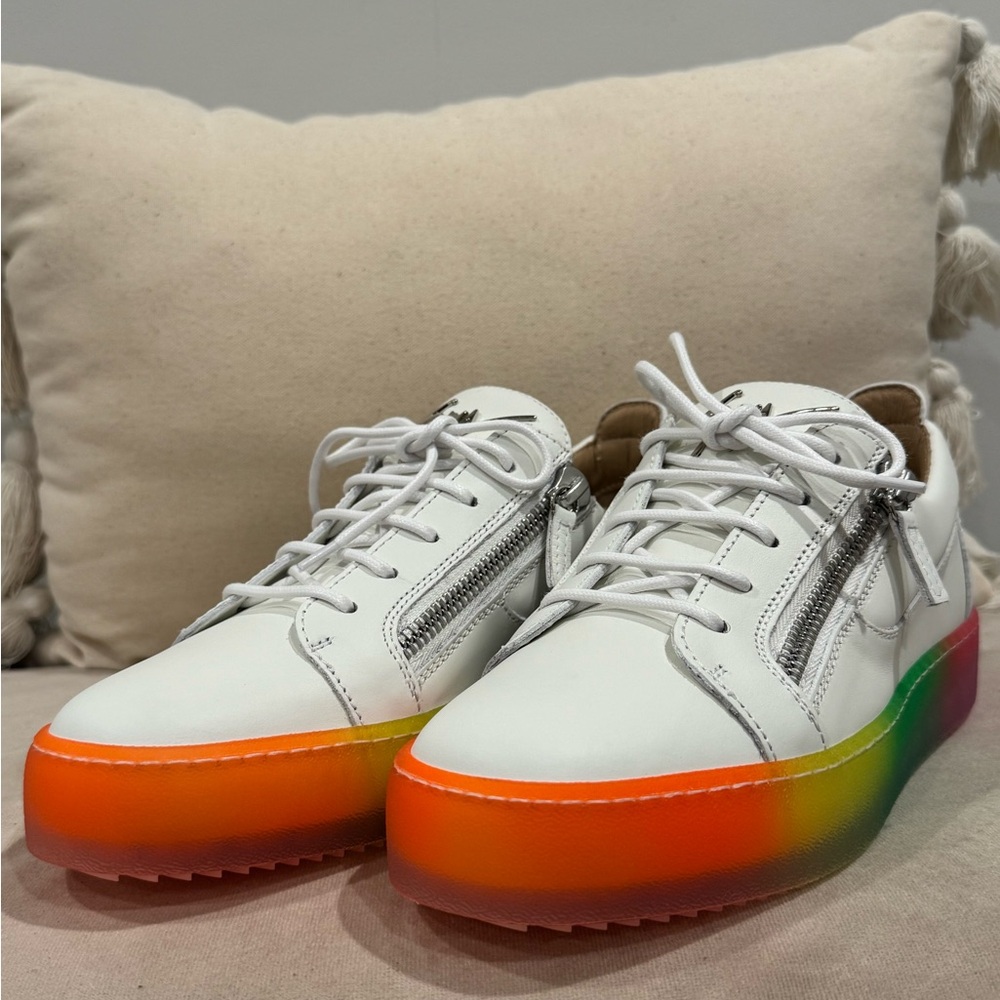 Giuseppe Zanotti White Sneakers with Rainbow Soles